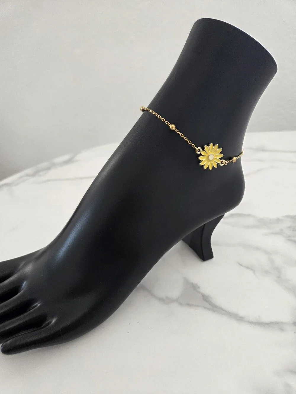 Gold Plated Sunflower Anklet Beaded Chain Dainty Boho Jewelry Foot Chain